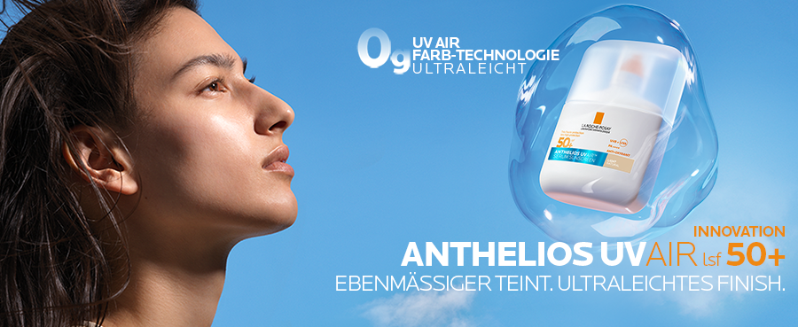 La Roche Posay Anthelios UV Air Serum Getönt (Hell) LSF 50+ neben La Roche Posay Vitamin C Reiniger und Hyalu B5 Serum.